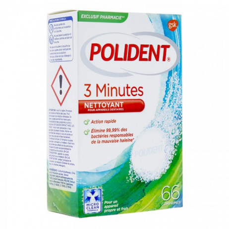 POLIDENT 3 minutes nettoyant 66 comprimés
