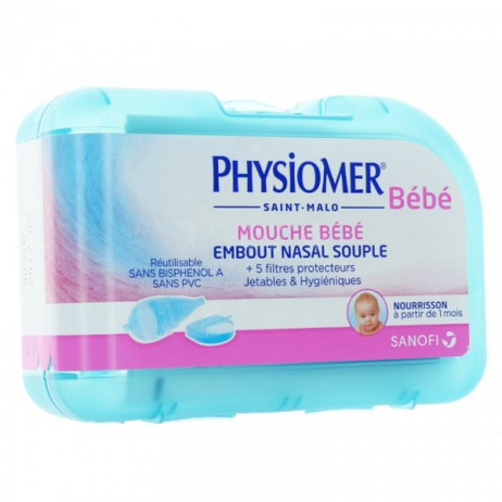 PHYSIOMER Mouche bébé embout nasal souple + 5 filtres protecteurs