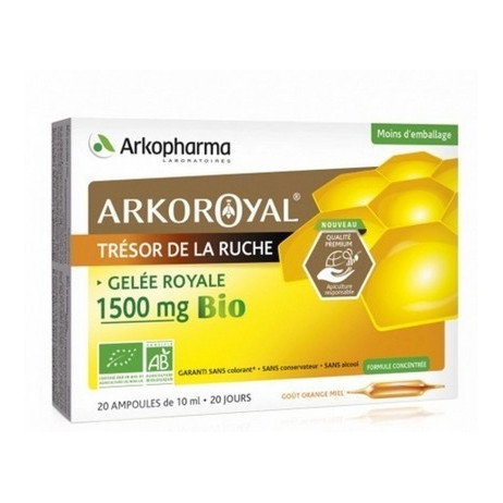 ARKOPHARMA Gelée royale Bio 1500mg orange miel 20 ampoules x 15ml