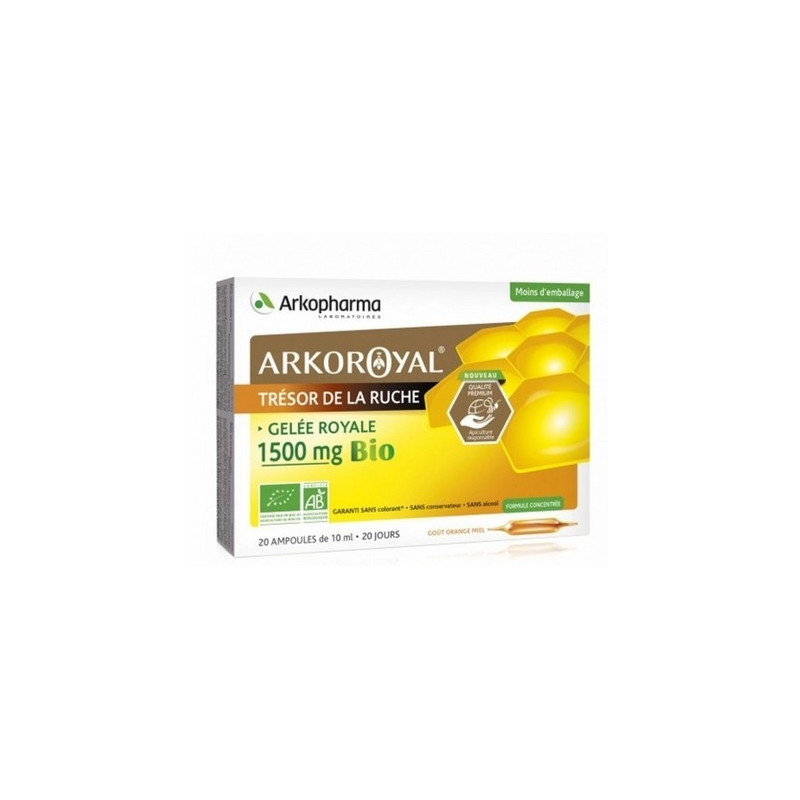 ARKOPHARMA Gelée royale Bio 1500mg orange miel 20 ampoules x 15ml