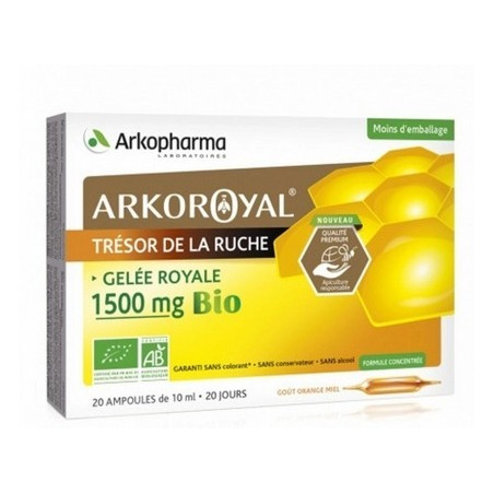 ARKOPHARMA Gelée royale Bio 1500mg orange miel 20 ampoules x 15ml