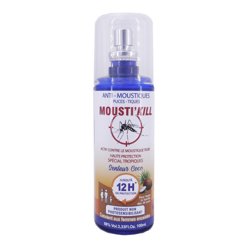MOUSTI'KILL Anti-Moustiques Puces & Tiques Senteur Coco 100ml MOUSTI'KILL Anti-Moustiques Puces & Tiques Senteur Coco 100ml