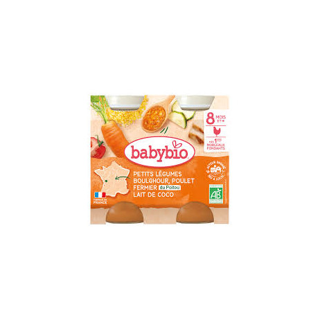 BABYBIO Petit Pot Petits Légumes-Boulghour-Poulet-Lait de Coco dès 8mois 2x200g