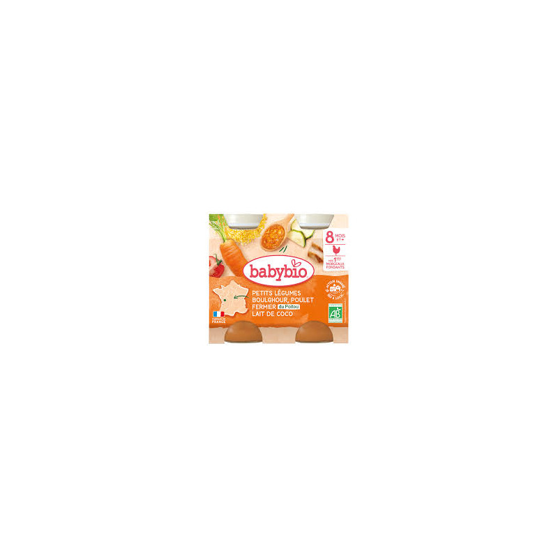 BABYBIO Petit Pot Petits Légumes-Boulghour-Poulet-Lait de Coco dès 8mois 2x200g