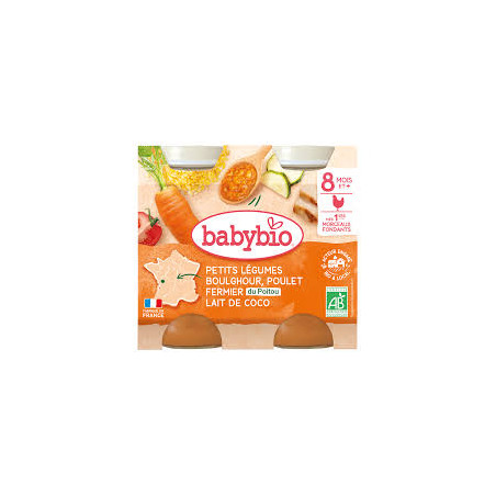 BABYBIO Petit Pot Petits Légumes-Boulghour-Poulet-Lait de Coco dès 8mois 2x200g