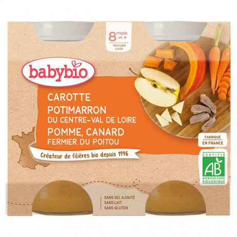 BABYBIO Petit Pot Carotte-Potimarron-Pomme-Canard dès 8mois 2x200g