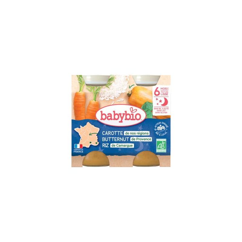 BABYBIO Petit Pot Carotte-Butternut-Riz dès 6mois 2x200g