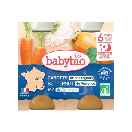 BABYBIO Petit Pot Carotte-Butternut-Riz dès 6mois 2x200g