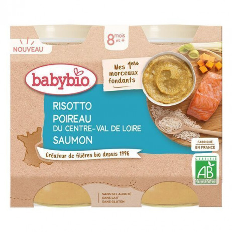 BABYBIO Petits Pots Risotto-Poireau-Saumon dès 8mois 2x200g