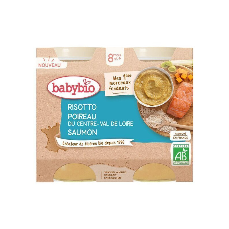 BABYBIO Petits Pots Risotto-Poireau-Saumon dès 8mois 2x200g