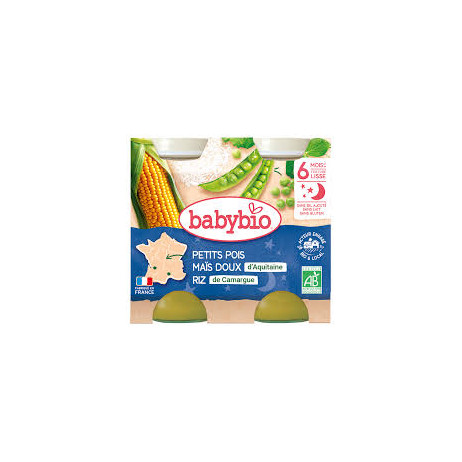 BABYBIO Petits Pots Petits Pois-Maïs-Riz dès 8mois 2x200g