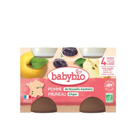BABYBIO Petits Pots Compote Pomme-Pruneau dès 4mois 2x130g