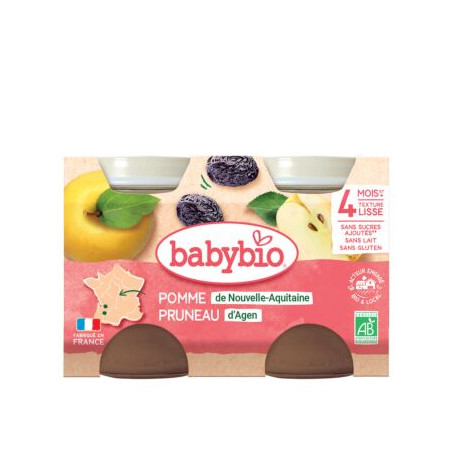BABYBIO Petits Pots Compote Pomme-Pruneau dès 4mois 2x130g