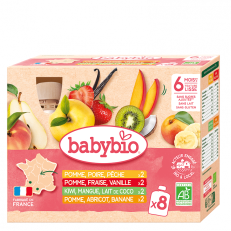 BABYBIO Compote en Gourdes Multi Parfums x8 dès 6mois