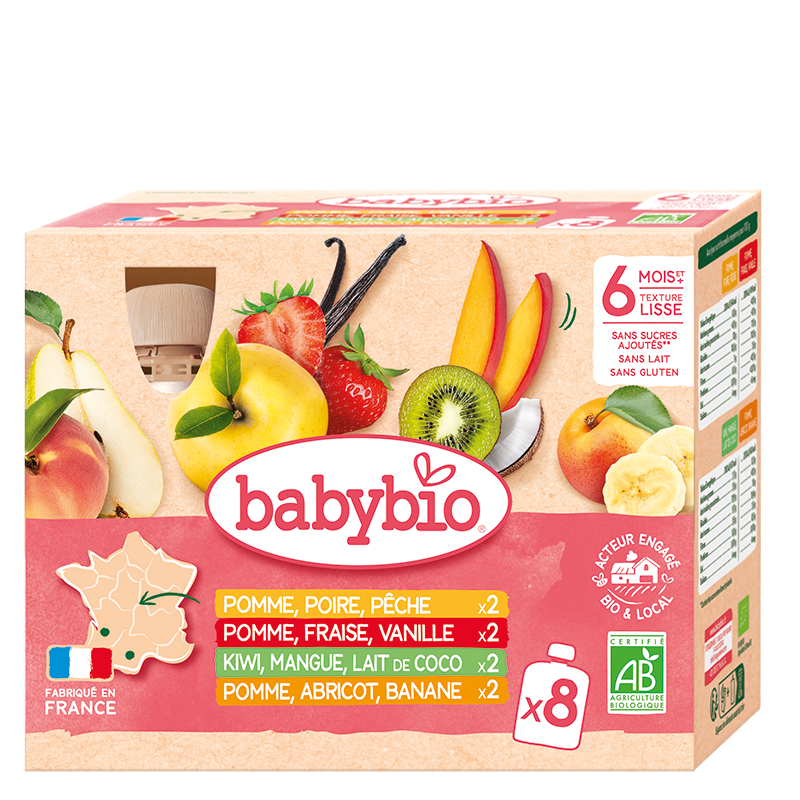 BABYBIO Compote en Gourdes Multi Parfums x8 dès 6mois BABYBIO Compote en Gourdes Multi Parfums x8 dès 6mois