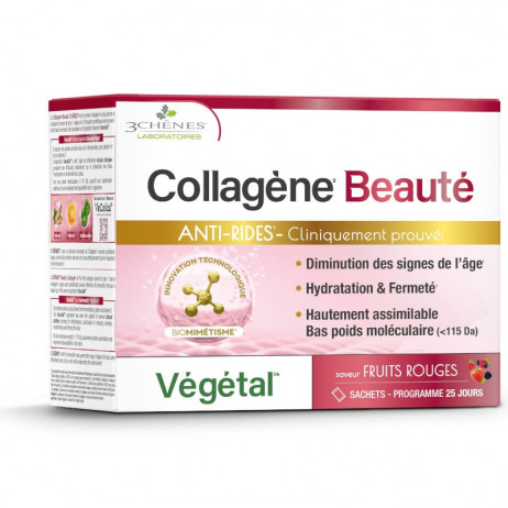 LES 3 CHENES Collagène Beauté Végétal Anti-Rides 25 Sachets Goût Fruits Rouges
